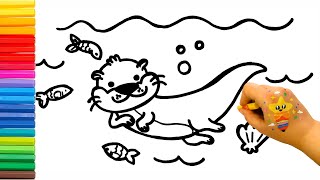 How to Draw a Cute Sea Otter Underwater | Easy Drawing for Kids🌊
