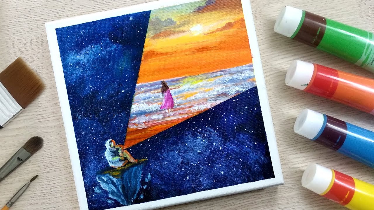 Vẽ phi hành gia tìm kiếm Trái đất trên Canvas từng bước