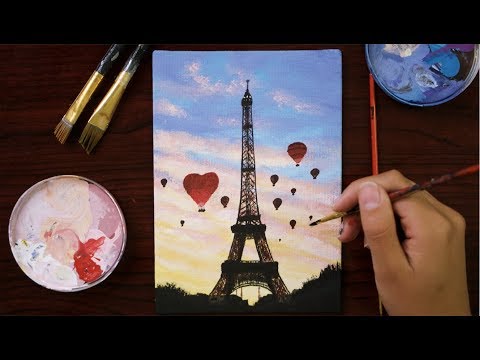 Easy Acrylic Painting / Evening in Paris / Eiffel Tower / Relaxing / Step by Step Tutorial
