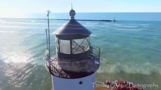 Michigan city light house amazing aerial Drone footage