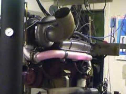 Turbo Chevrolet smallblock 383 on the dyno. With Holley blowthrough carb, TV8101 turbocharger.