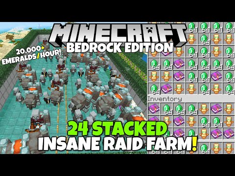 Minecraft Bedrock: 24 STACKED AFK RAID FARM! 20,000 Emeralds/Hr! Pillager Outpost Farm