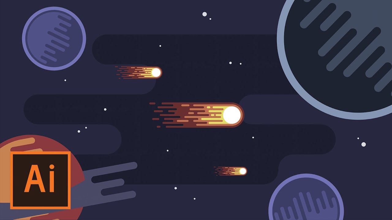 Illustrator Tutorial - Space Flat Landscape (Flat Design for Beginners)