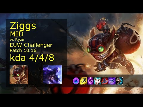 Ziggs vs Ryze Mid - EUW Challenger 4/4/8 Patch 10.16 Gameplay