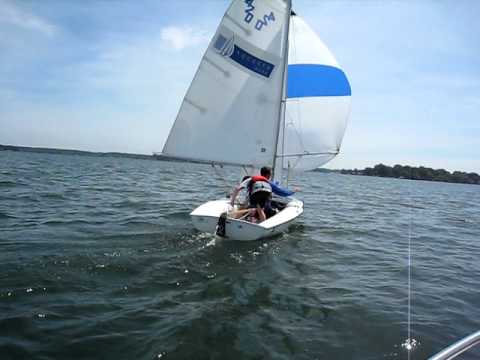 Spinnaker Set and Jibe on 420, Lake Norman, NCCSR Blythe Landing
