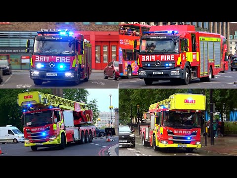 London Fire Brigade appliances, rescue units and turntable ladders responding [collection]