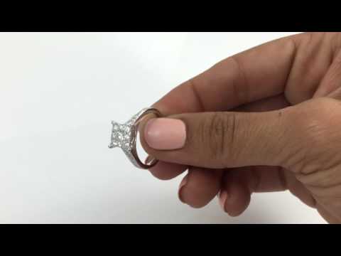 Sparkling Engagement Ring, 14K White Gold Round Brilliant Natural Diamond Cluster Cocktail Ring