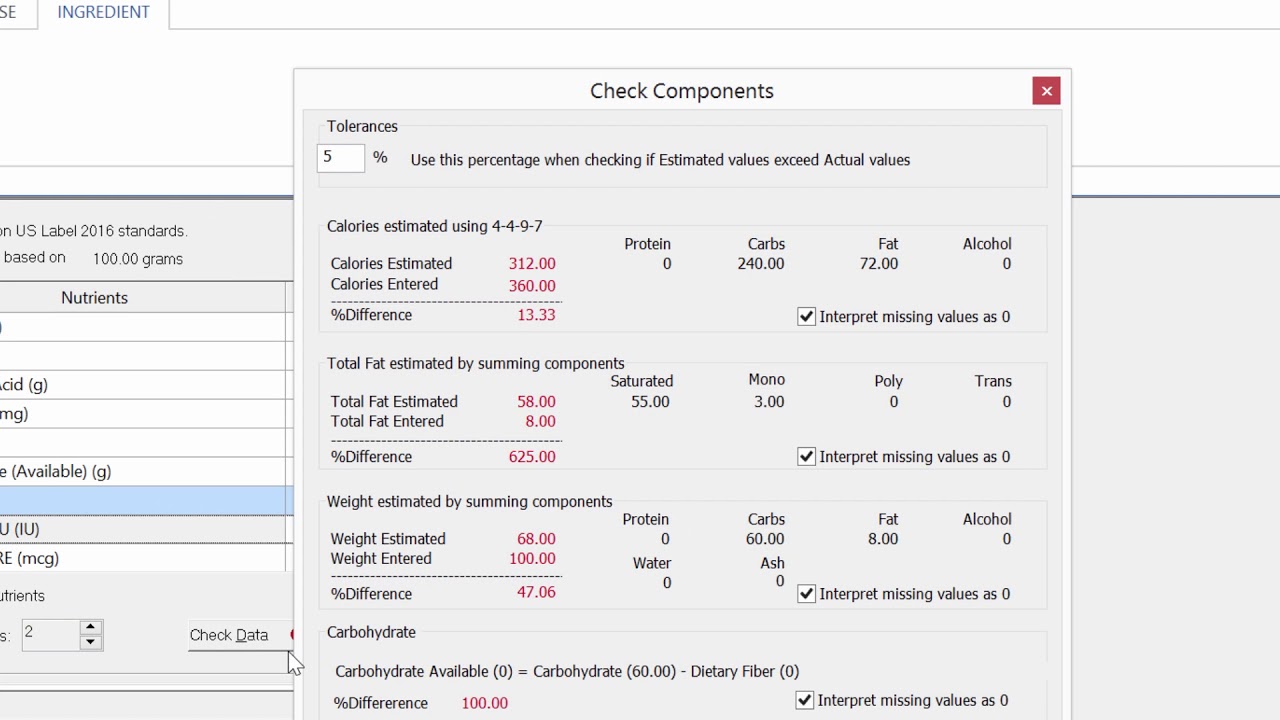 Using the Check Data Feature to Verify Ingredient Accuracy