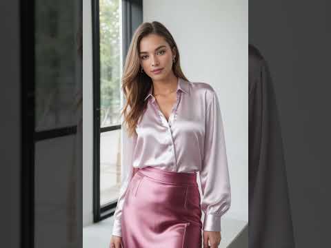 Pink satin blouse and pink skirt