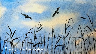 Peaceful Watercolor Sky ☁️🕊️ | Easy Silhouette Painting for Beginners