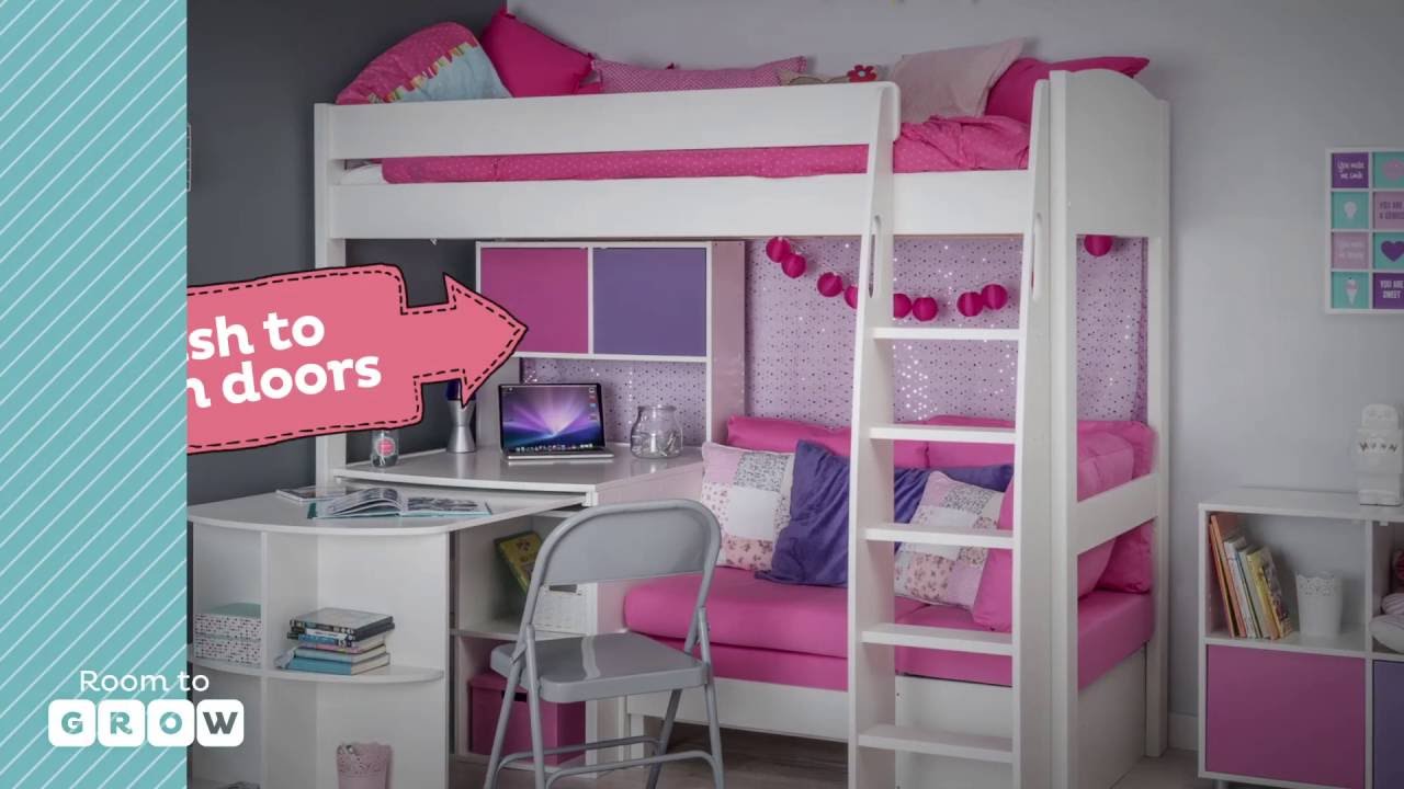 Stompa UNOS 28 Highsleeper Bed with Extending Desk, Sofa Bed & Hutch and Cube Storage Product Video