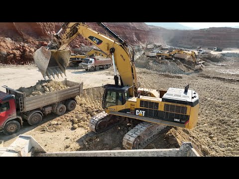 Four Caterpillar 385C Excavators Loading Trucks At The Same Mining Site - Sotiriadis/Labrianidis
