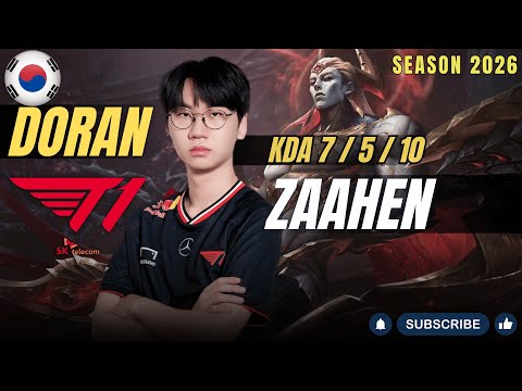 T1 Doran ZAAHEN vs Ssumday KENNEN Top - Patch 25.24 KR Ranked | lolrec