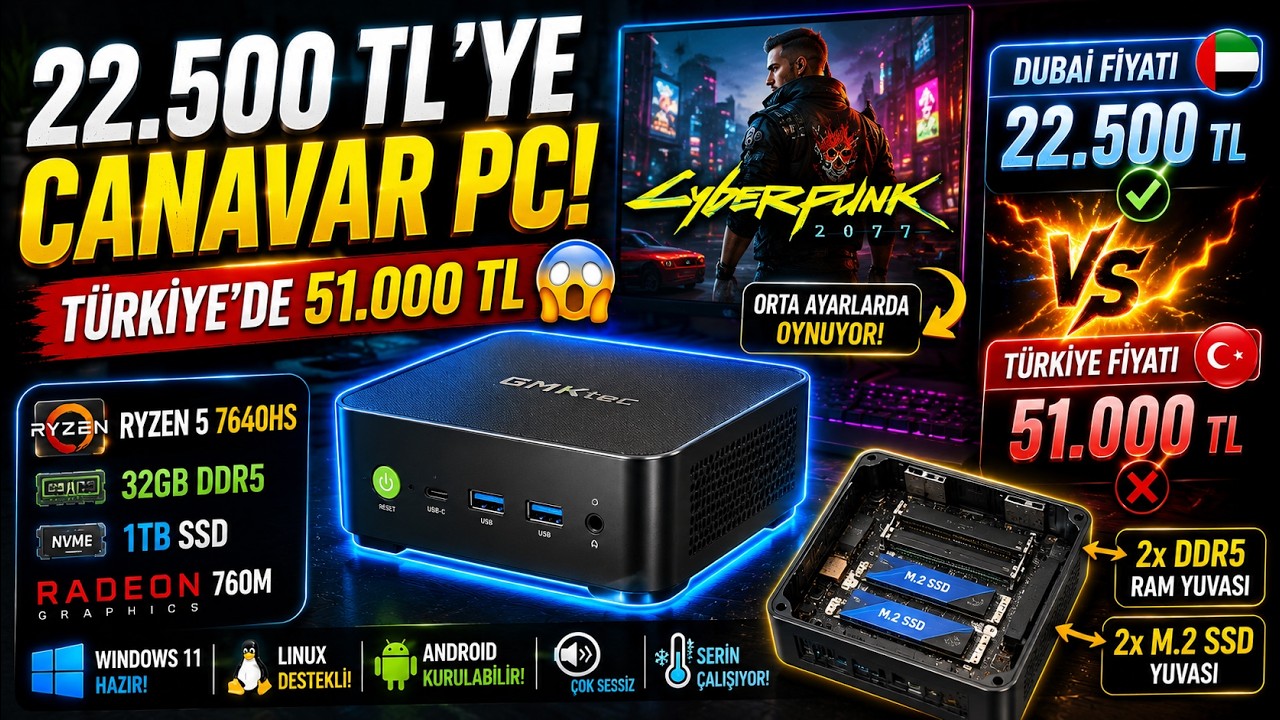 22 Bin Liraya Ryzen 5 7640HS 32 GB DDR5 RAM 1 TB SSD'li Mini PC Aldım 😱 Türkiye'de 51 Bin TL! NEDEN?