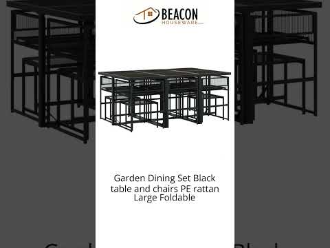 Garden Dining Set Black table and chairs PE rattan Large Foldable