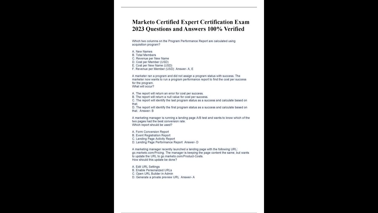Marketo Certified Expert Certification Exam 2023 Questions and Answers 100% Verified