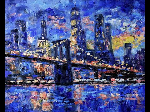 Brooklyn Bridge Painting New York Night - Natalya Savenkova