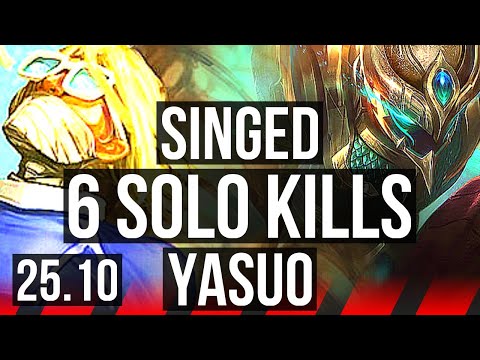 SINGED vs YASUO (TOP) | 6 solo kills, 6/1/2, Dominating | EUW Master | 25.10