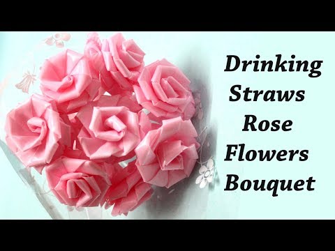 Drinking Straw Rose Flower Bouquet Making