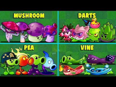 PvZ2 6 Plant Teams PEA x TRAP x BOXING x DARTS... Power Up! Which Plants Team Will Win ?