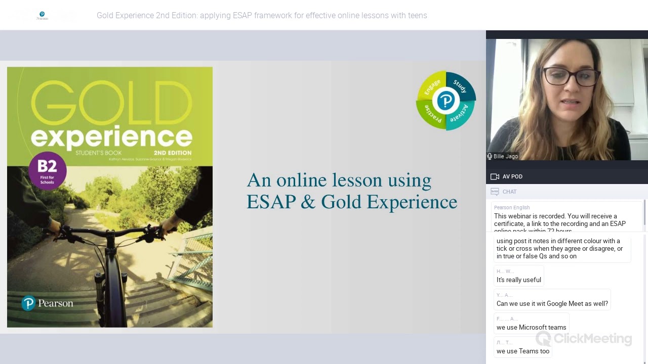 Gold Experience 2nd Edition: applying ESAP framework for effective online lessons with teens.