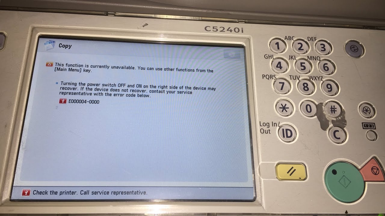 How do you clear error code E0004-0000 Canon iR Advance C5035/C5045/C5035/C5030/5250