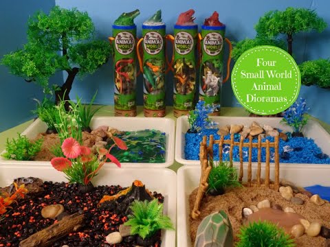 Four Small World Animal Dioramas- Ocean, Wild, Dino, & Swamp Animals - Learn Animal Names