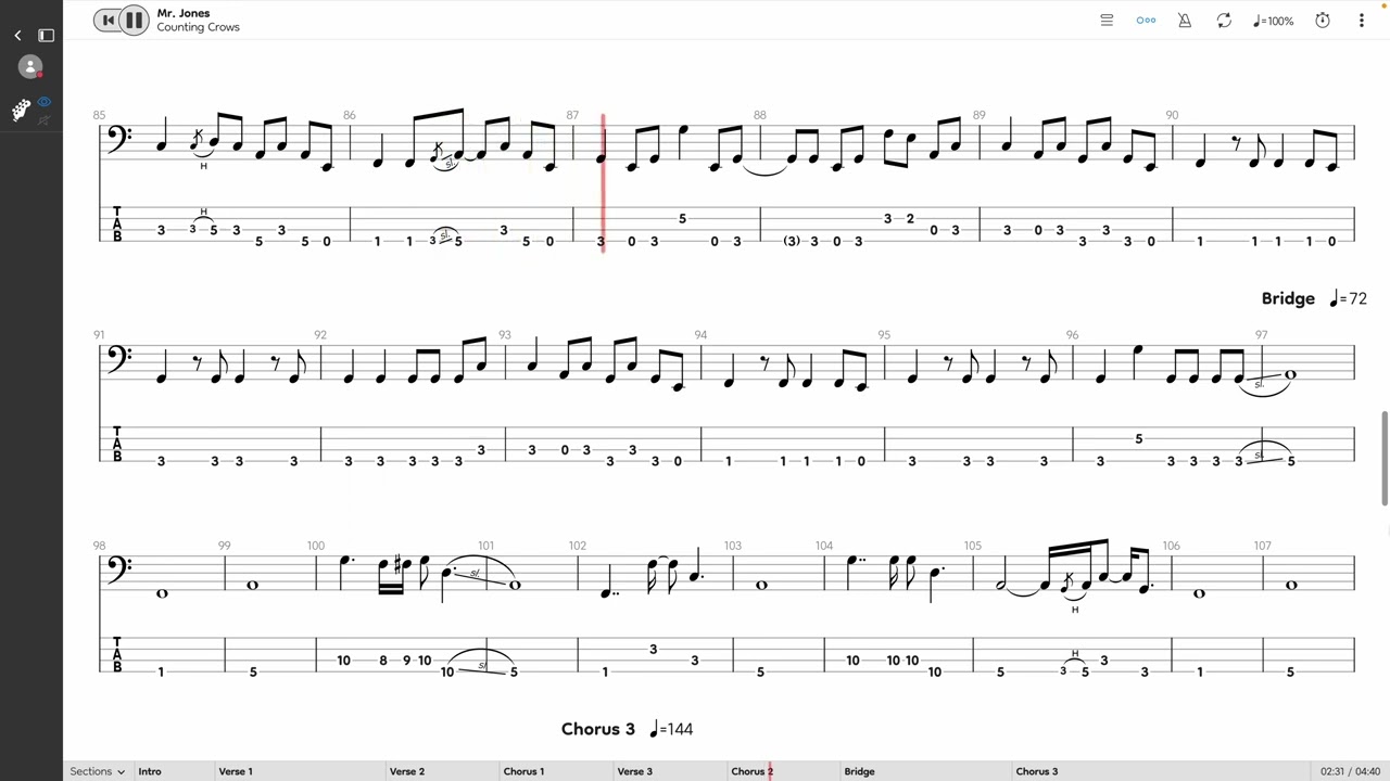 Counting Crows - Mr. Jones (BASS TAB PLAY ALONG)