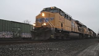preview picture of video 'UP 5433 leads train MRVHK through the Salem Yard, Oregon 1.13.13'
