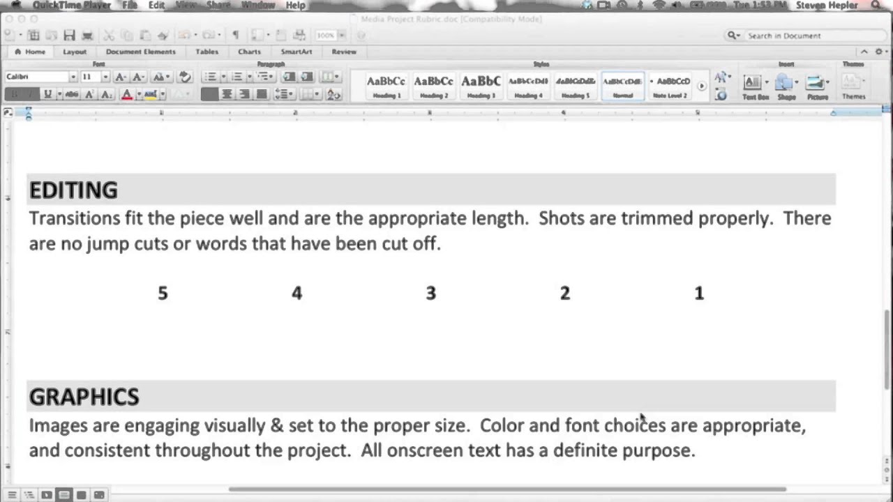 Grading Rubric for Video Projects