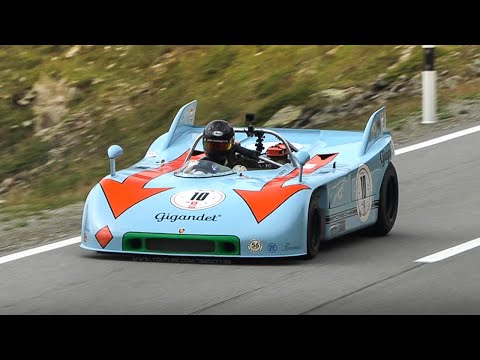 Porsche 908/3 Spyder in action on Swiss Bernina Hillclimb Pass: Flat-8 Engine Sound & Crackles!