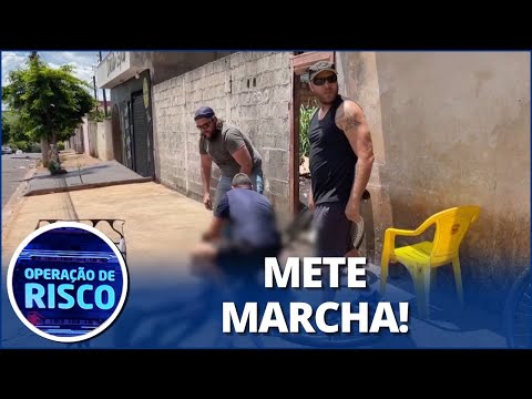 Police officers use bicycles to arrest young man in the act.