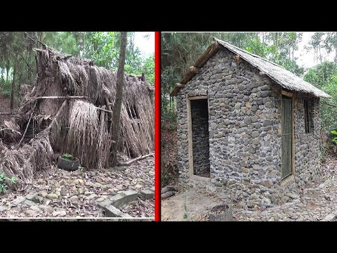 Primitive Life:Build a new house from stone! full video!