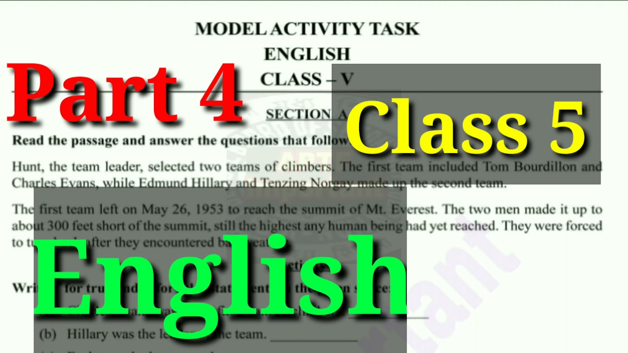 Model activity task class 5 english part 4 | Class 5 english part 4 | Model activity task class v