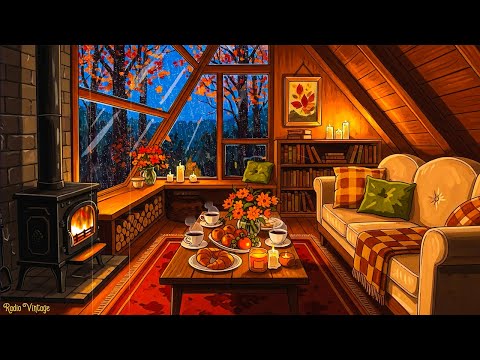 cozy autumn reading nook ambience 🍂 1940's soft oldies playing in another room for unwind
