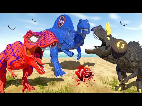 Spiderman Tyrannosaurus Rex vs Batman Ultimasaurus vs Captain America Spinosaurus 🌍 JWE