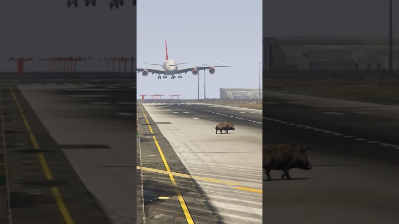 Terrifying Moment: Boar on Runway as A380 Lands