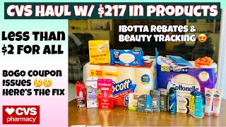 CVS HAUL w/ $217 in products for under $2 ❤️/ BOGO coupon issues & fix/ Learn CVS couponing