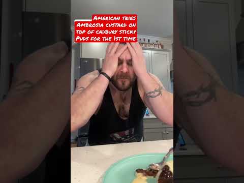 American tries Ambrosia Custard on top of a Cadbury Sticky Pud for the 1st time #foodie #britishfood