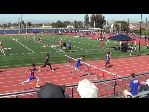 VarB 110m Hurdles vs Fountain Valley & Newport Harbor 3-29-17 - Los Alamitos Boys