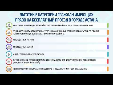 Льготные категории граждан имеющих право на бесплатный проезд в городе Астана