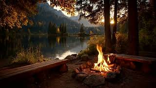 Peaceful Sunset Campfire 🌅 Crackling Fire & Nature Sounds for Deep Relaxation