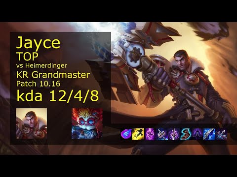 Jayce vs Heimerdinger Top - KR Grandmaster 12/4/8 Patch 10.16 Gameplay // [롤] 제이스 vs 하이머딩거 탑