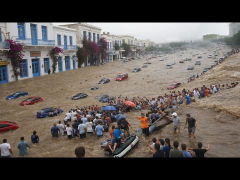 Chaos in Greece! Extreme flooding and landslides sweep away vehicles in Glyfada