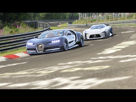 Bugatti Chiron vs Nissan Concept 2020 Vision GT at Nordschleife