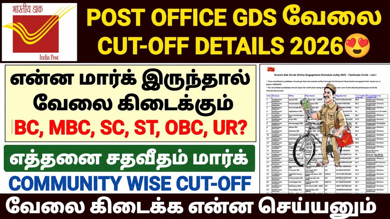 post office job cut off details in tamil 2026 | post office gds result 2026 in tamil |gds jobs