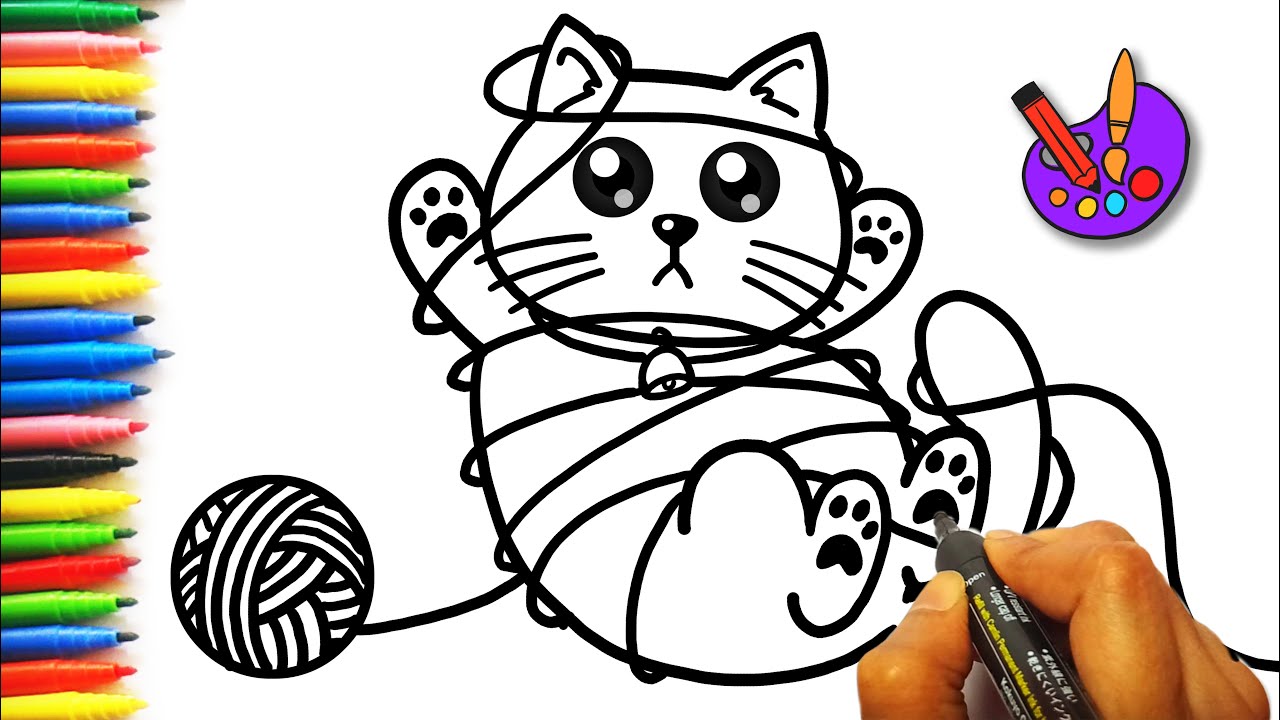 how to draw a cat 🐱 cat drawing playing with yarn balls #drawing