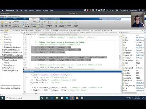 Filtering data with a low pass butterworth filter in Matlab