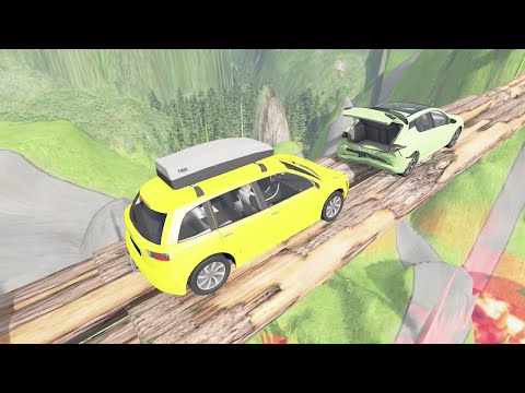 Cars Crash vs Log Bridge in Lava Pit- Best Map BeamNG Drive