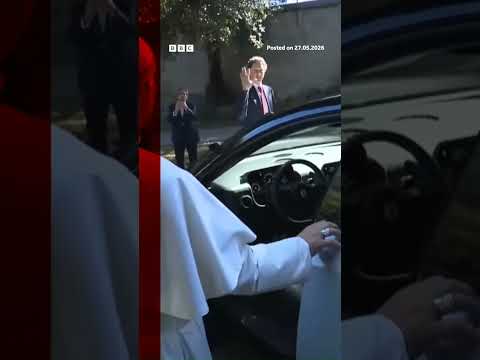 Pope Leo inspects Ferarri's first fully electric car. #italy  #Pope #Ferrari #BBCNews